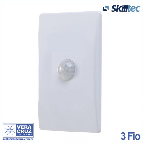 Sensor Presença de Embutir 2x4 SK600 Interno P/ Iluminação 3 Fios Skilltec Branco